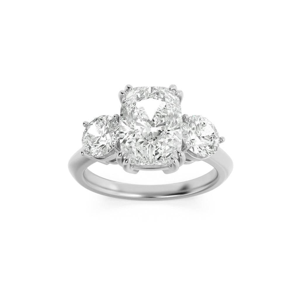 3CTW Elongated Cushion Shaped Lab Grown Diamond (G/VS) Bold Three Stone Ring in 14K Gold