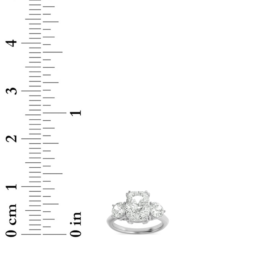3CTW Elongated Cushion Shaped Lab Grown Diamond (G/VS) Bold Three Stone Ring in 14K Gold