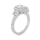 3CTW Elongated Cushion Shaped Lab Grown Diamond (F/VS) Accented Three Stone Ring in 14K Gold