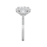 3CTW Elongated Cushion Shaped Lab Grown Diamond (F/VVS) Accented Three Stone Ring in 14K Gold