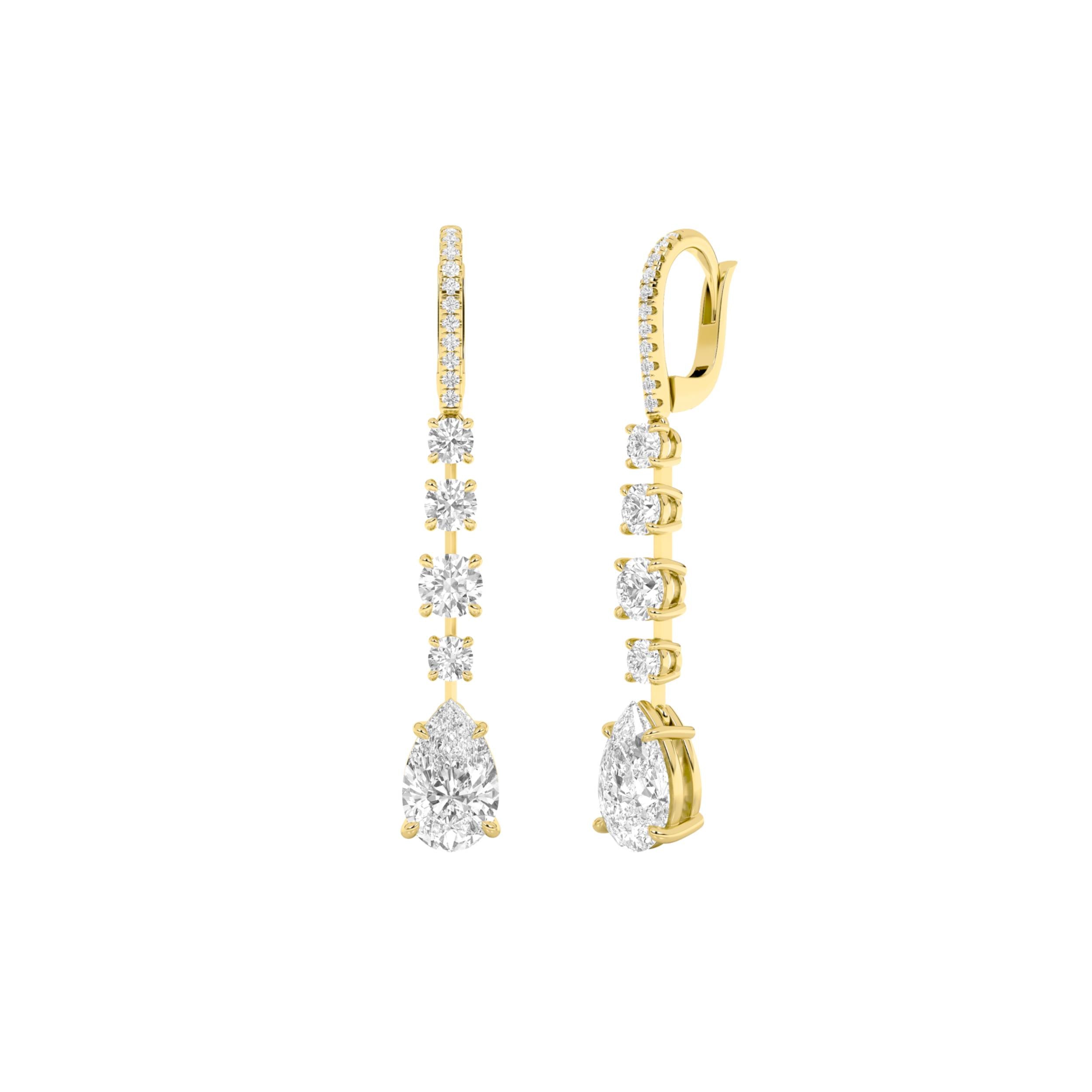 4.5CTW Pear Shaped Lab Grown Diamond (F/VS) Dangle Earrings in 14K Gold