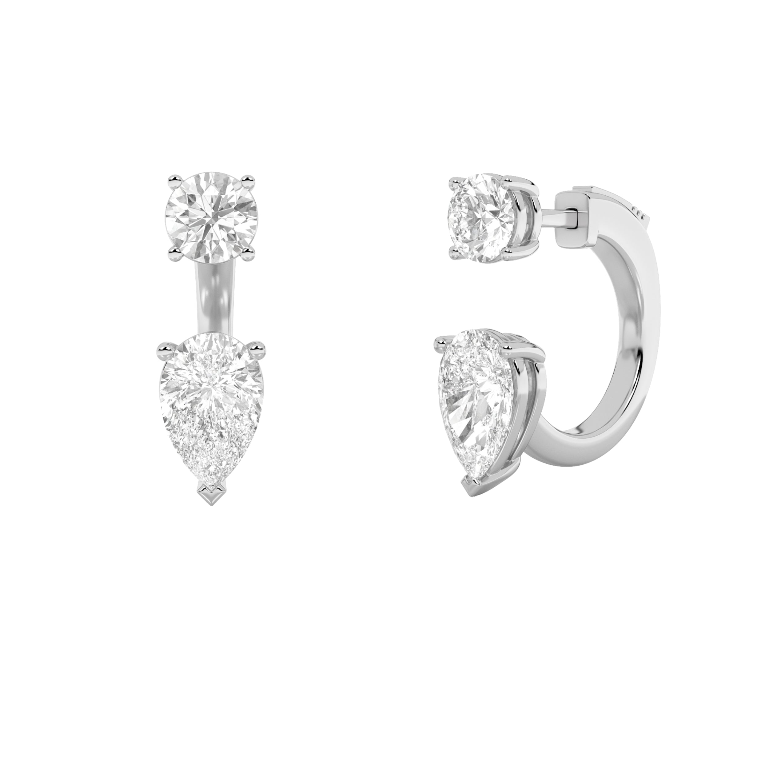 3.5CTW Pear Shaped Lab Grown Diamond (F/VS) Stud Earrings with J Hoop Earrings in 14K Gold