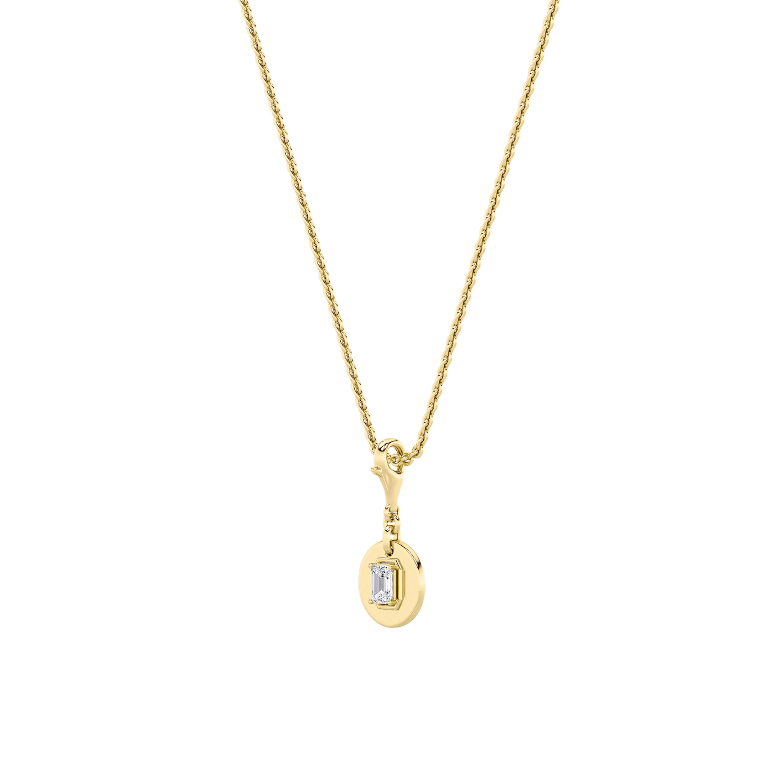 1CTW Emerald Shaped Lab Grown Diamond (F/VS) Dog Tag Pendant in 14K Gold