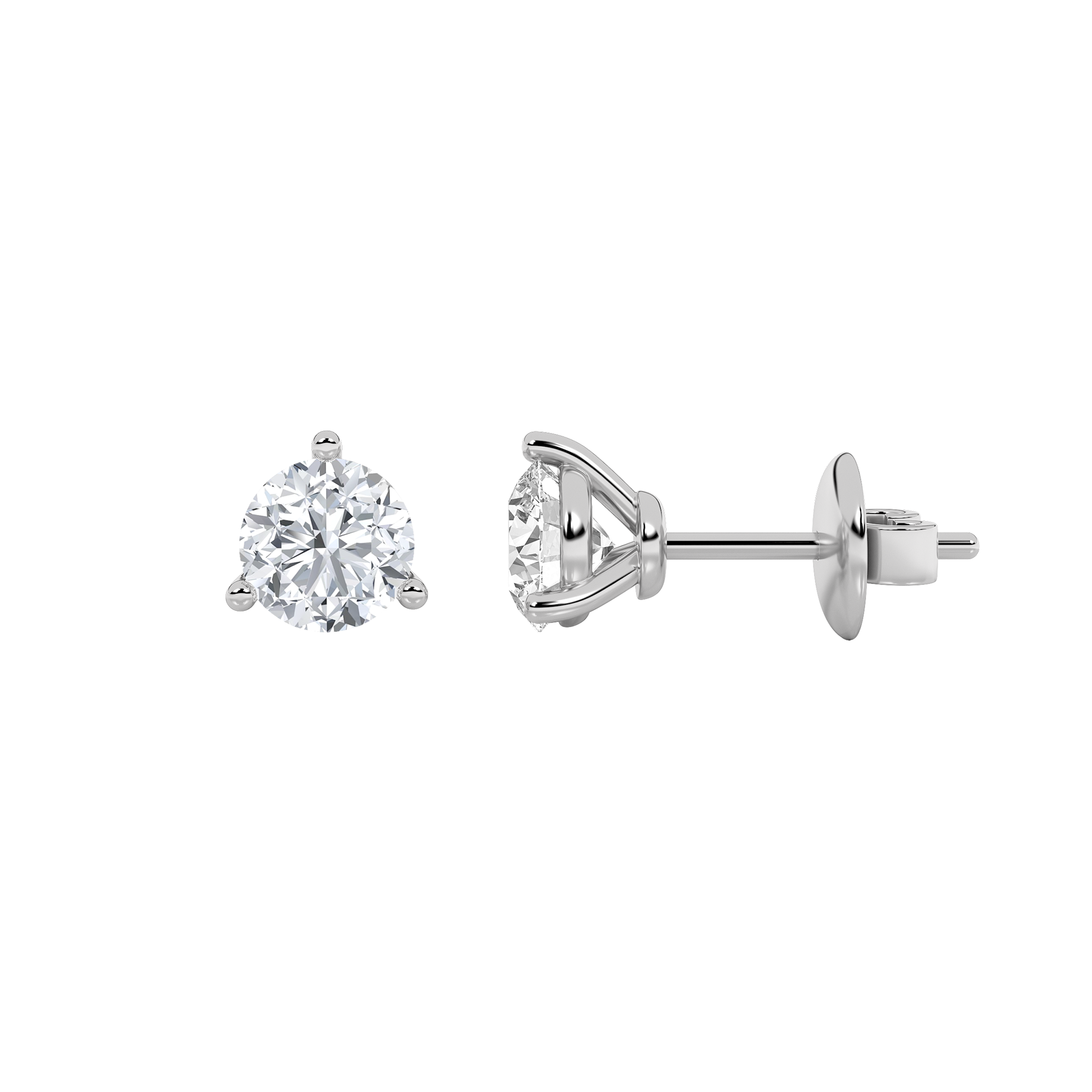 2CTW Round Shaped Lab Grown Diamond (F/VS) Three Prong Stud Earrings in 14K Gold