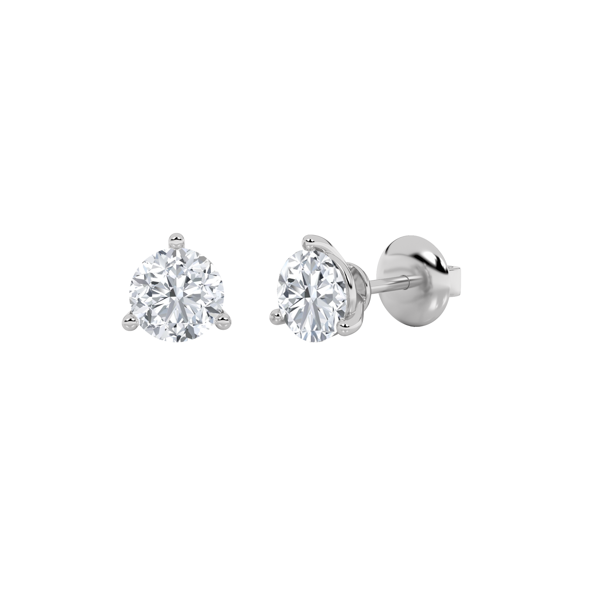 2CTW Round Shaped Lab Grown Diamond (F/VS) Three Prong Stud Earrings in 14K Gold