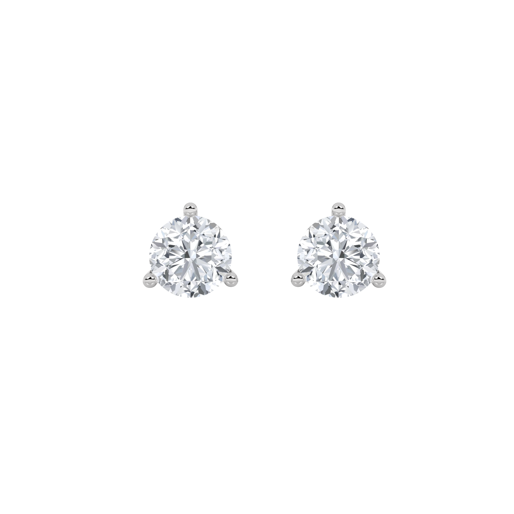 2CTW Round Shaped Lab Grown Diamond (F/VS) Three Prong Stud Earrings in 14K Gold