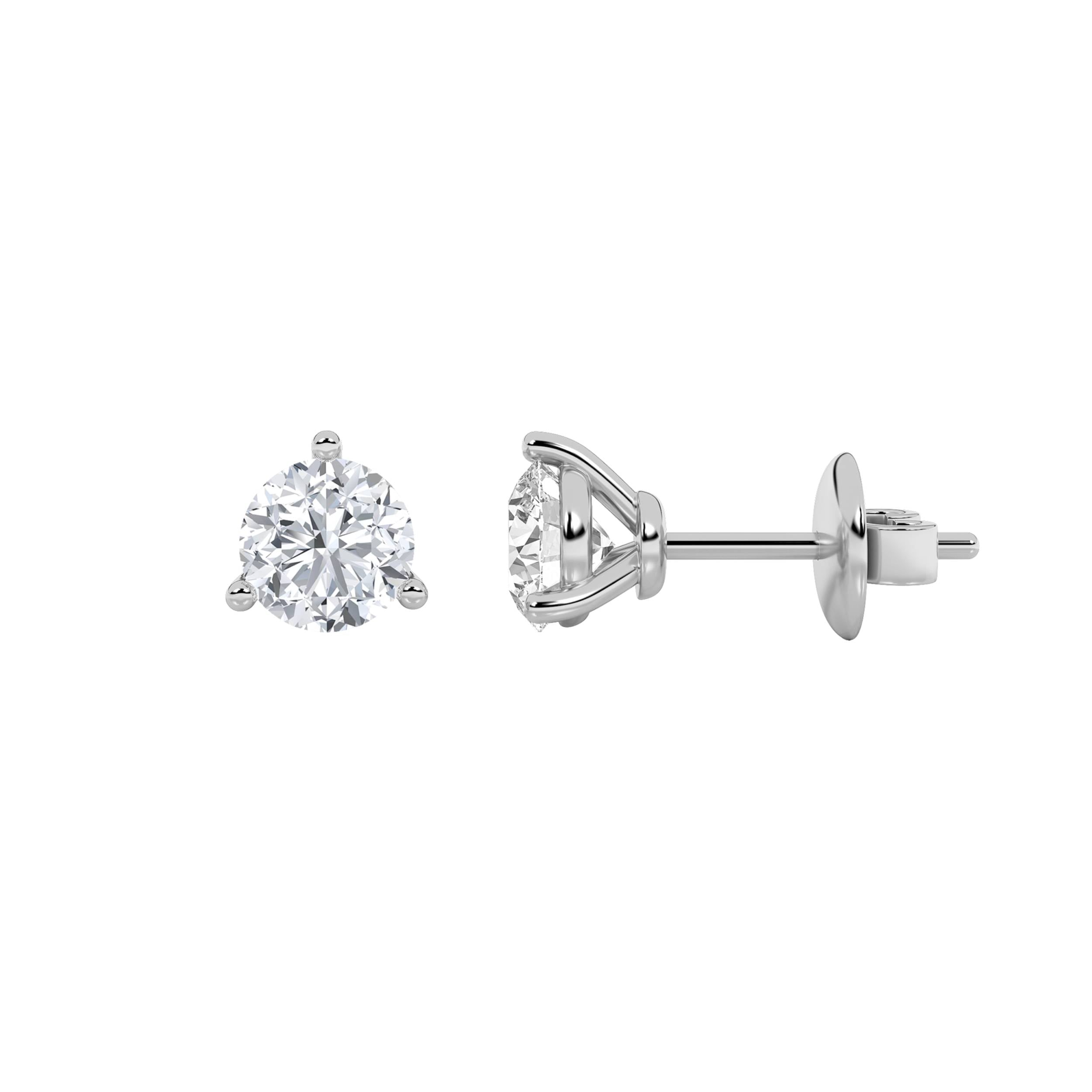 3CTW Round Shaped Lab Grown Diamond (F/VS) Three Prong Stud Earrings in 14K Gold
