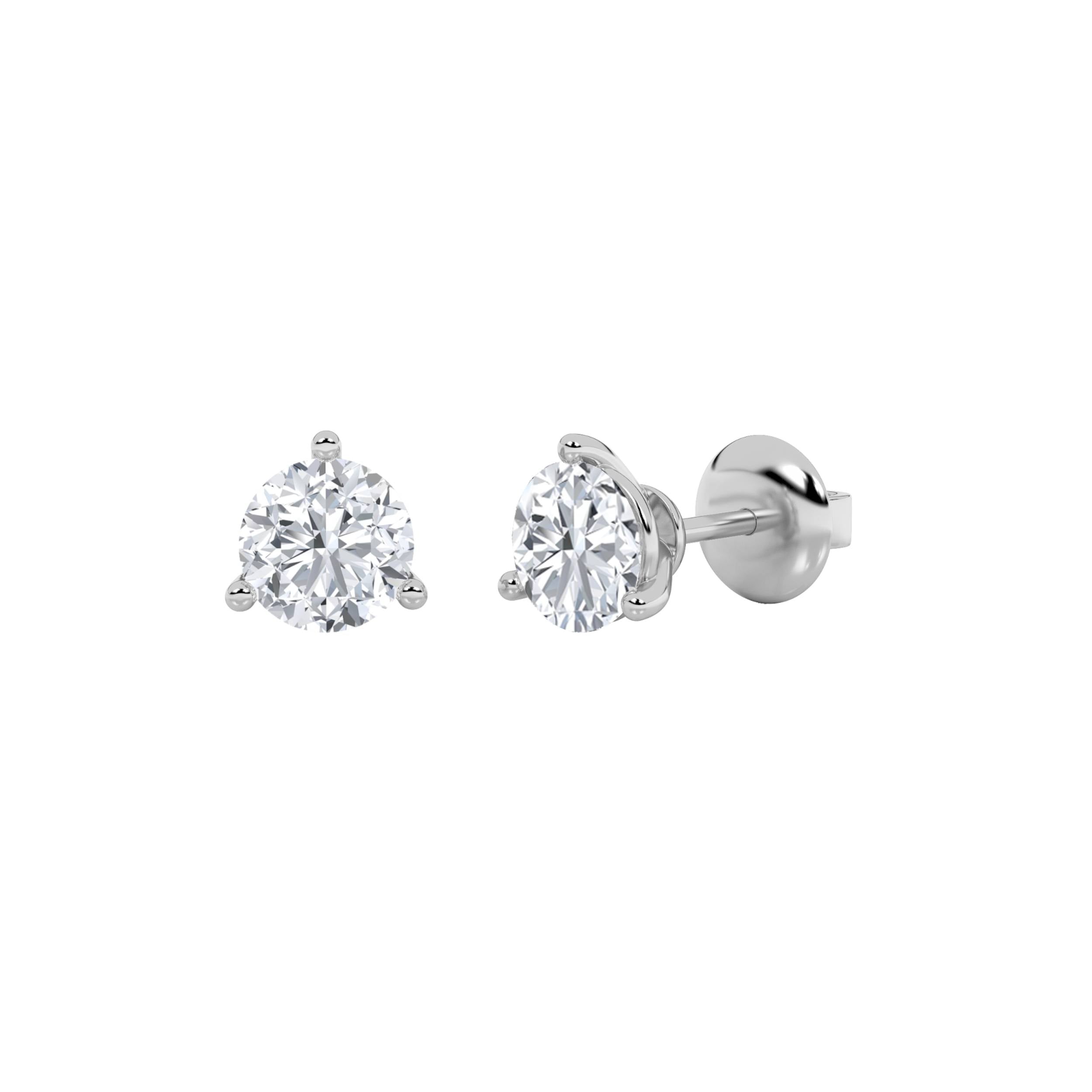 3CTW Round Shaped Lab Grown Diamond (F/VS) Three Prong Stud Earrings in 14K Gold