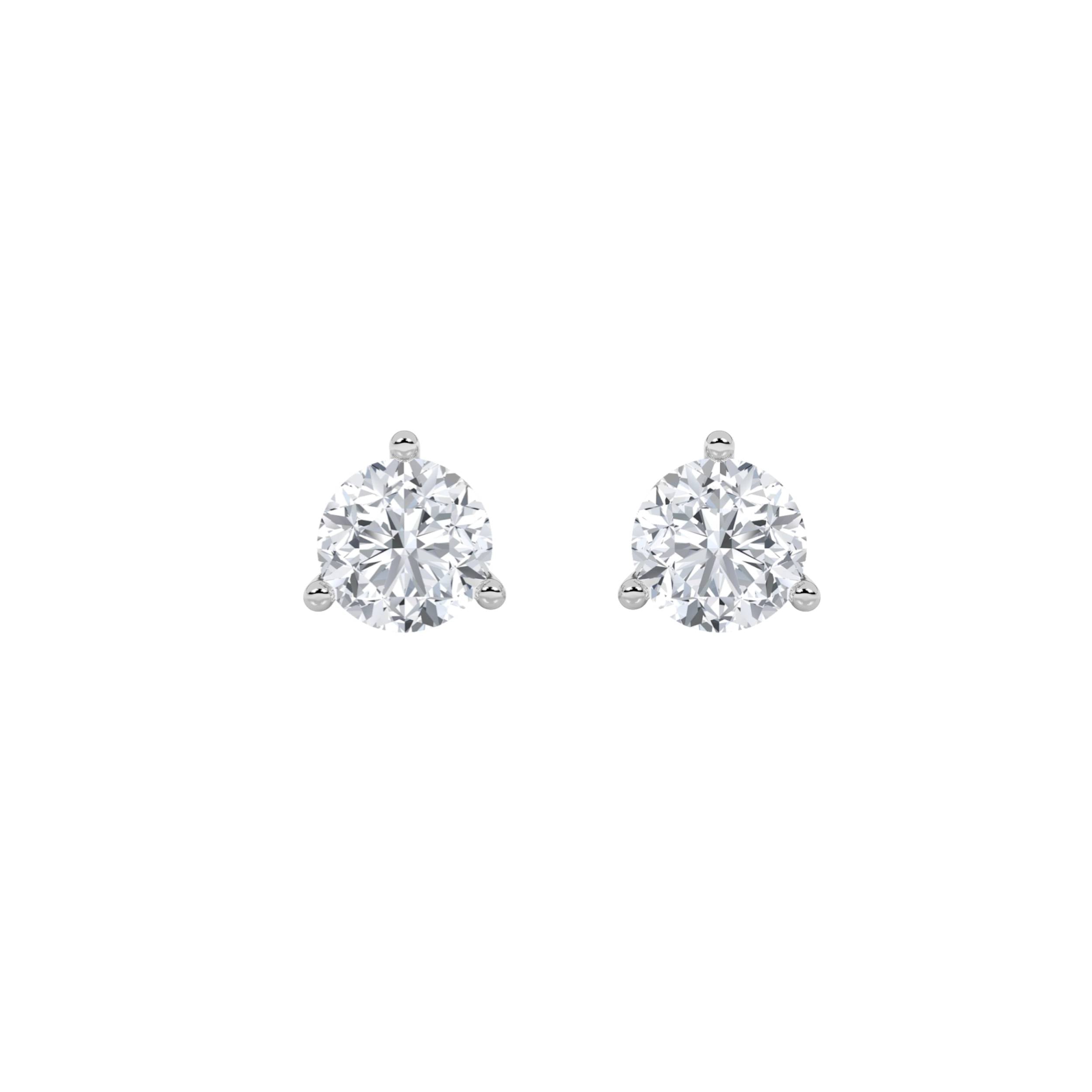3CTW Round Shaped Lab Grown Diamond (F/VS) Three Prong Stud Earrings in 14K Gold