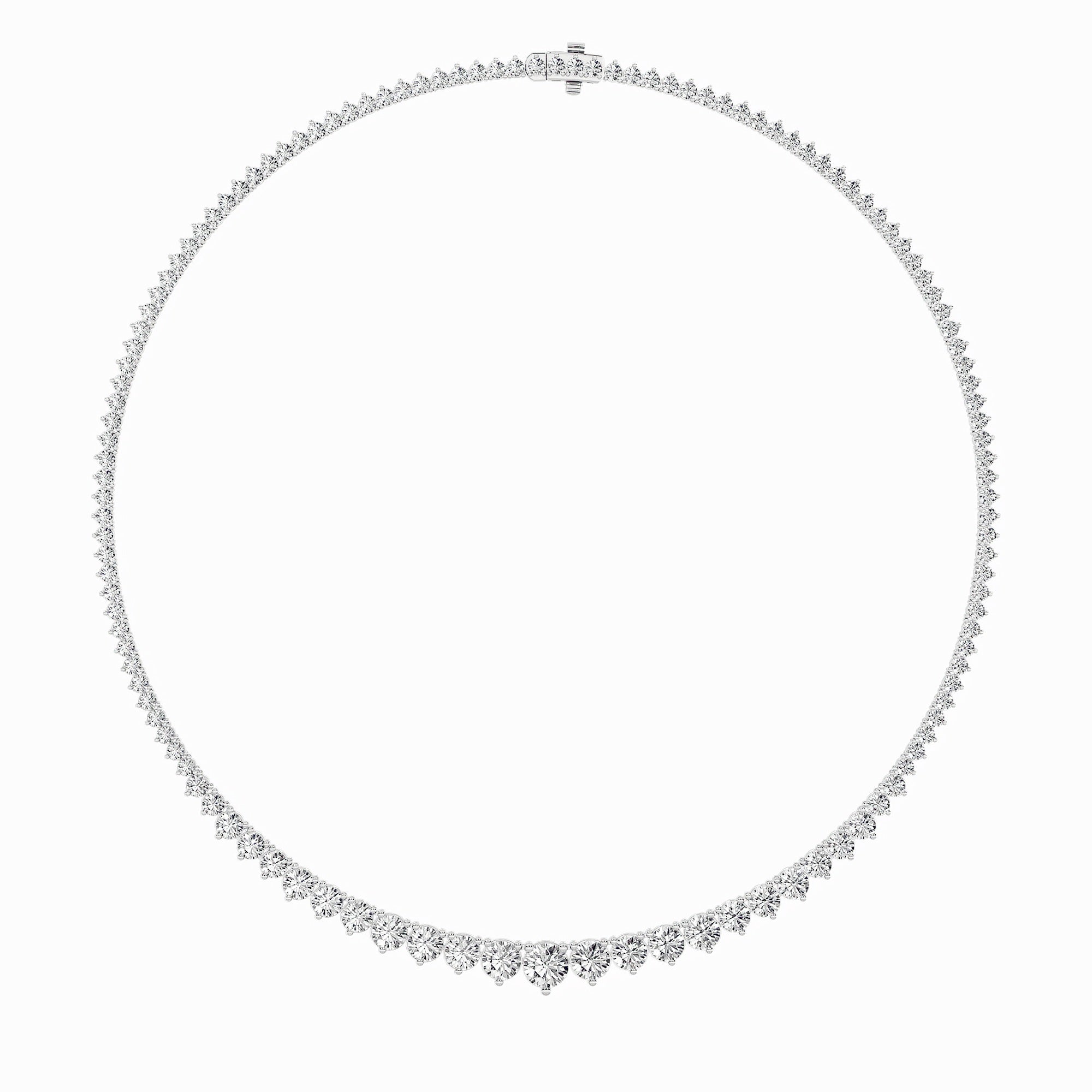 10CTW Round Shaped Lab Grown Diamond (F/VS) Three Prong Graduating Necklace in 14K Gold