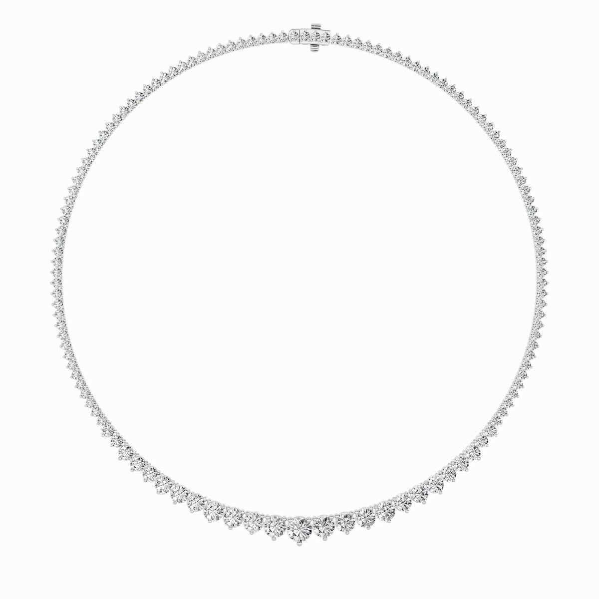 15CTW Round Shaped Lab Grown Diamond (F/VS) Three Prong Graduating Necklace in 14K Gold