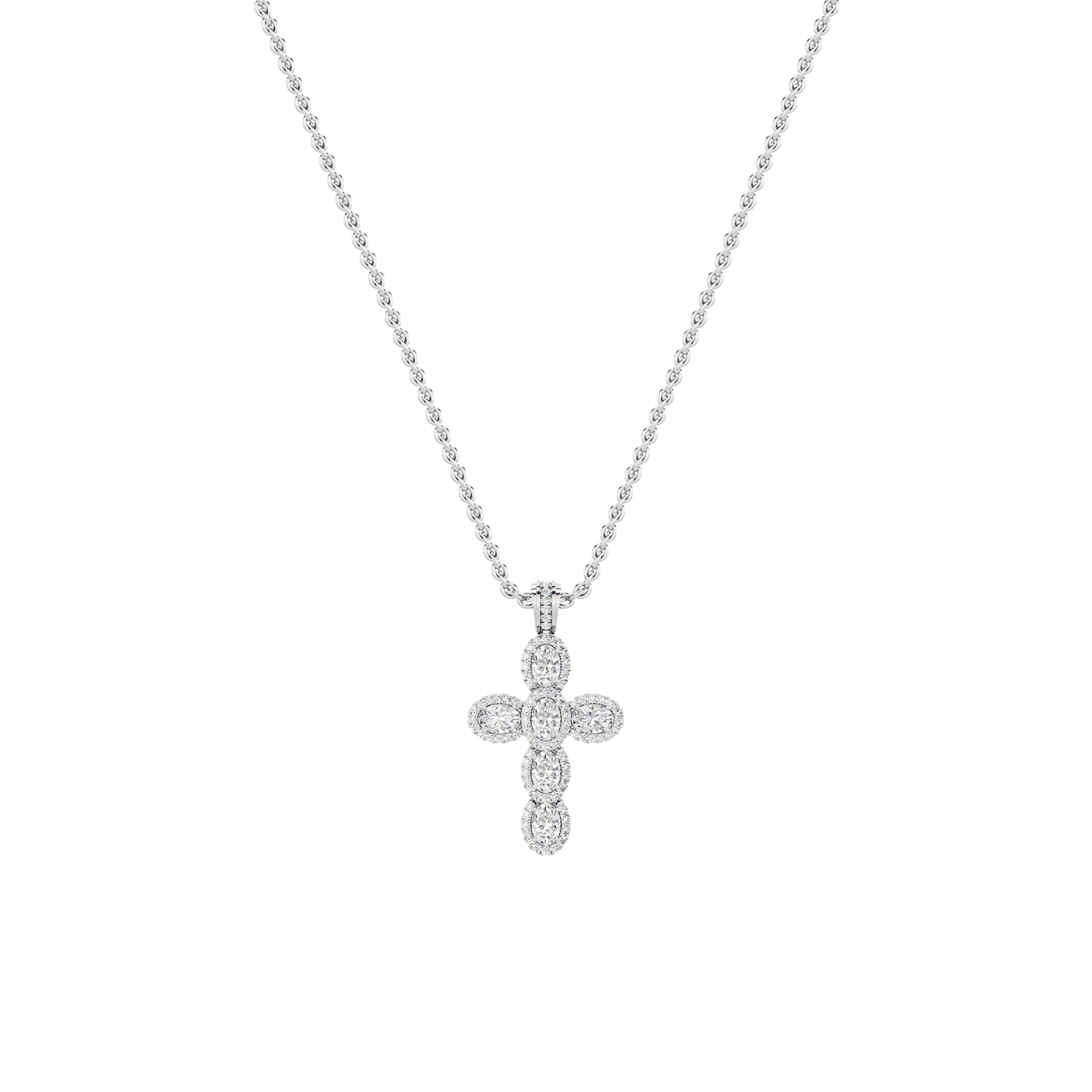 3CTW Oval Shaped Lab Grown Diamond (F/VS) Cross Pendant in 14K Gold