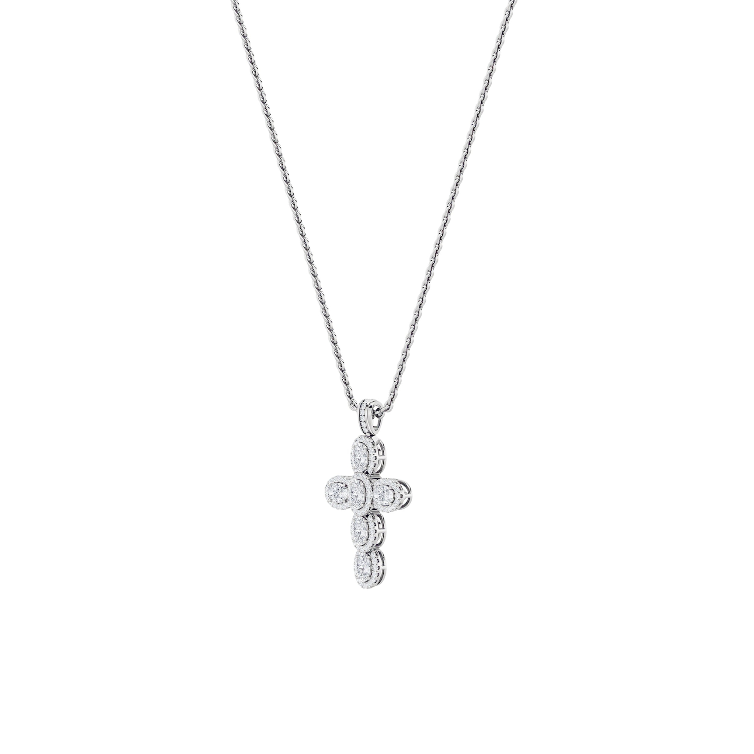 3CTW Oval Shaped Lab Grown Diamond (F/VS) Cross Pendant in 14K Gold