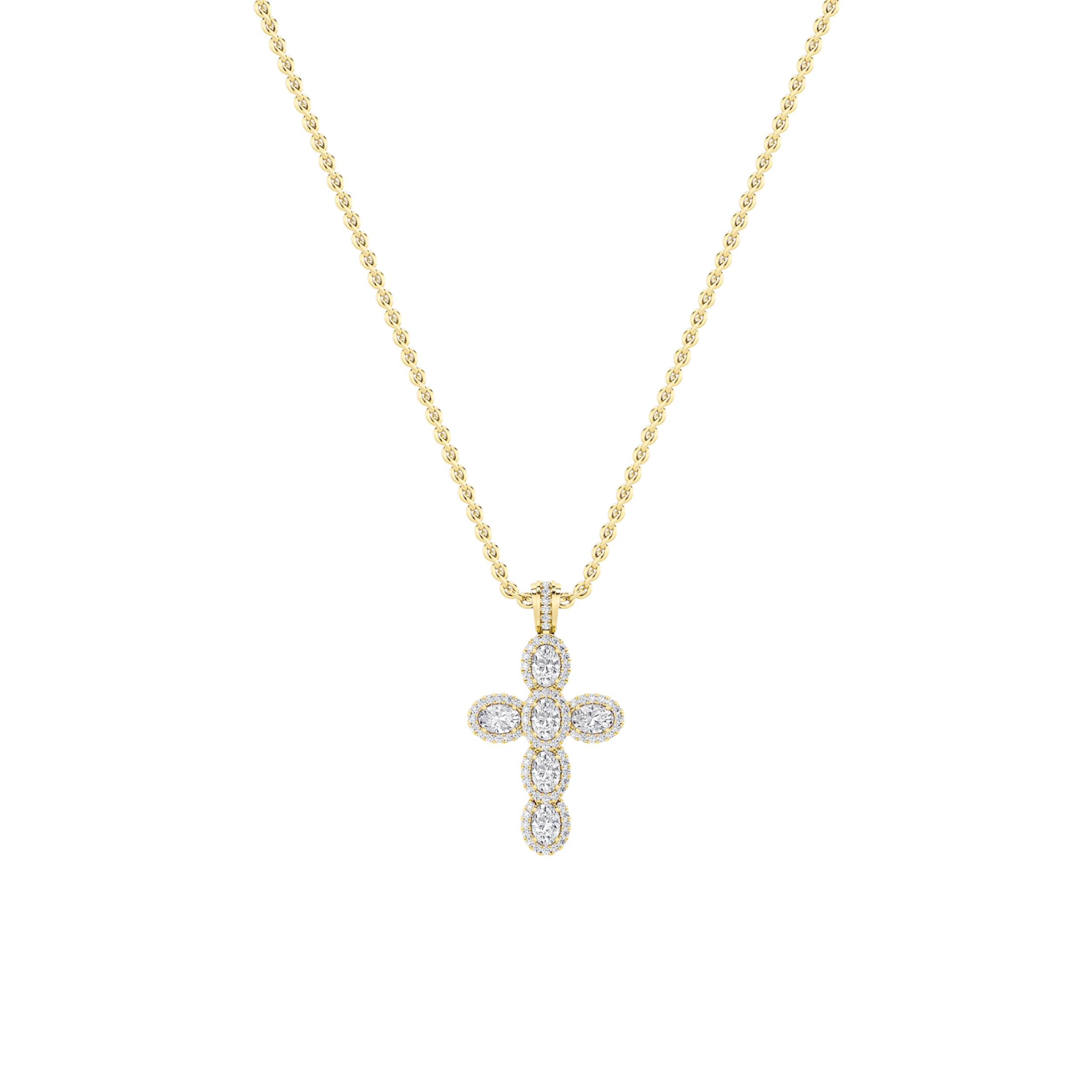 3CTW Oval Shaped Lab Grown Diamond (F/VS) Cross Pendant in 14K Gold