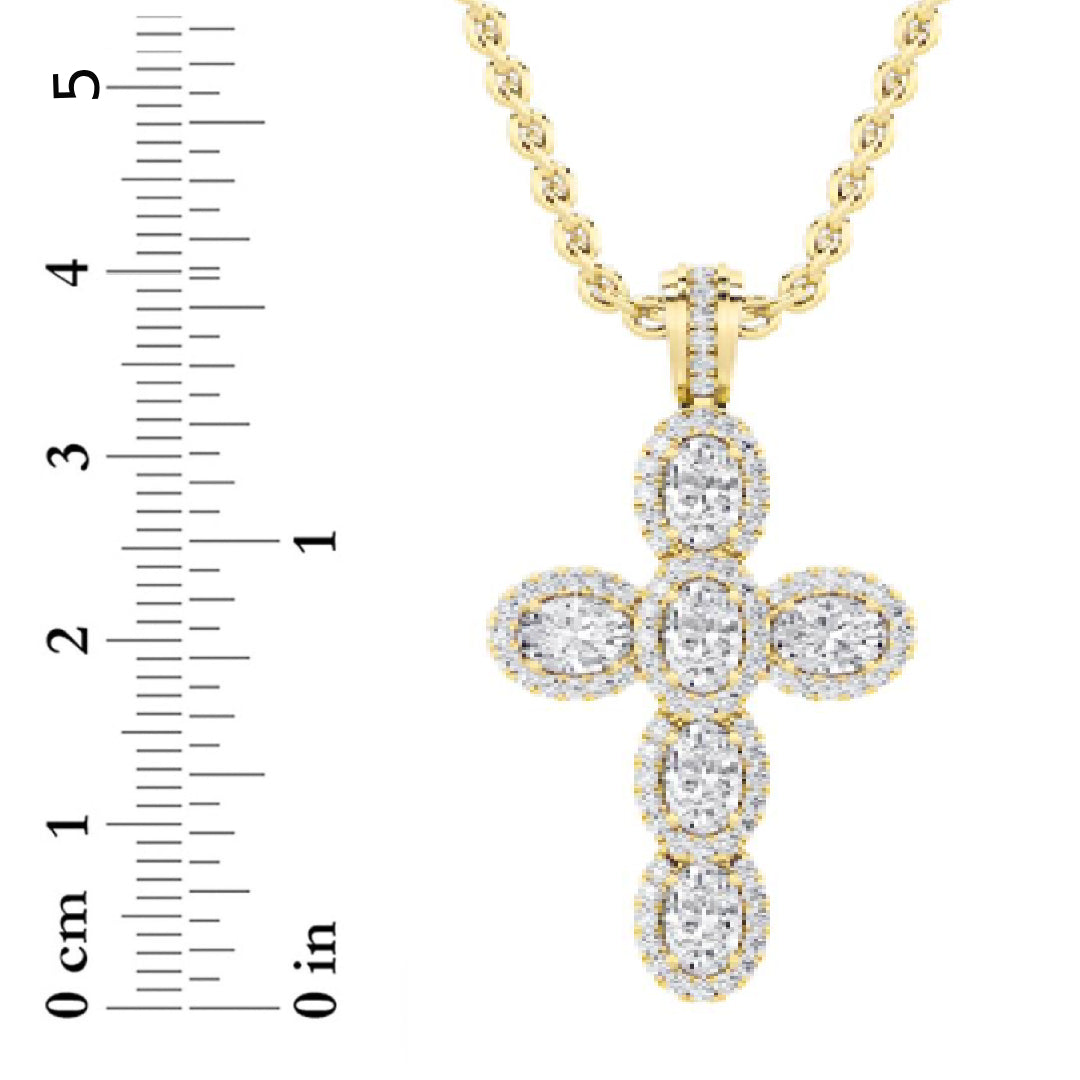 3CTW Oval Shaped Lab Grown Diamond (F/VS) Cross Pendant in 14K Gold