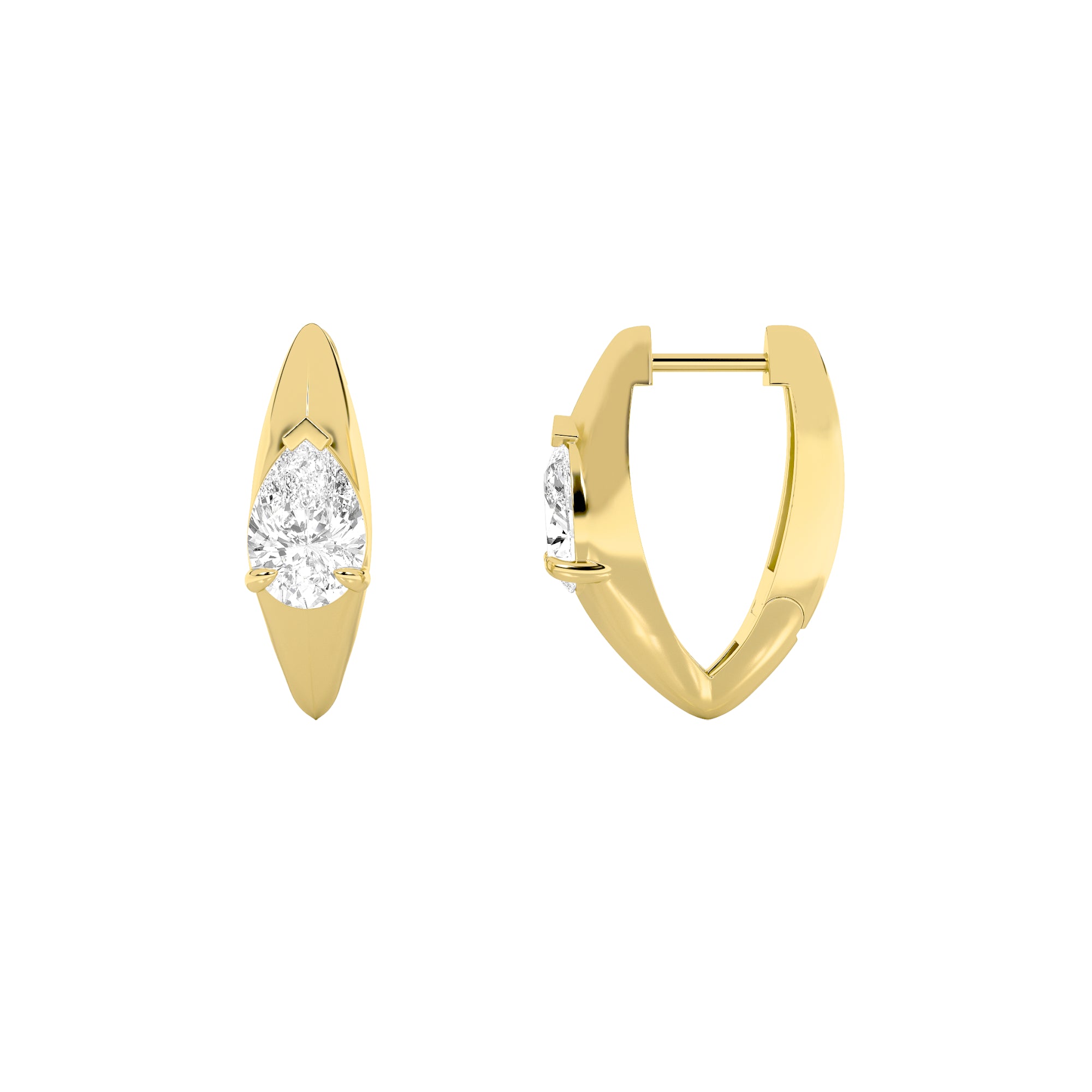 2CTW Pear Shaped Lab Grown Diamond (F/VS) Solitaire Huggie Earrings in 14K Gold