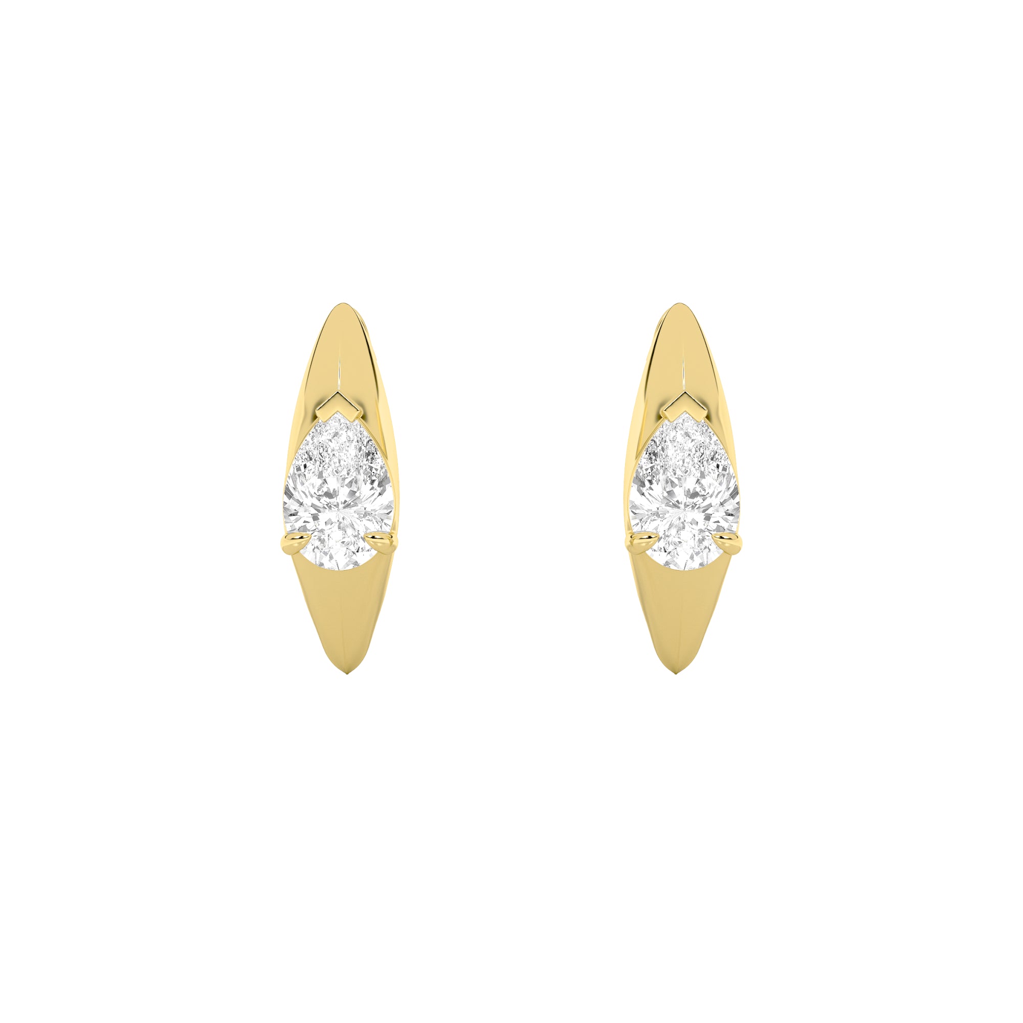 2CTW Pear Shaped Lab Grown Diamond (F/VS) Solitaire Huggie Earrings in 14K Gold