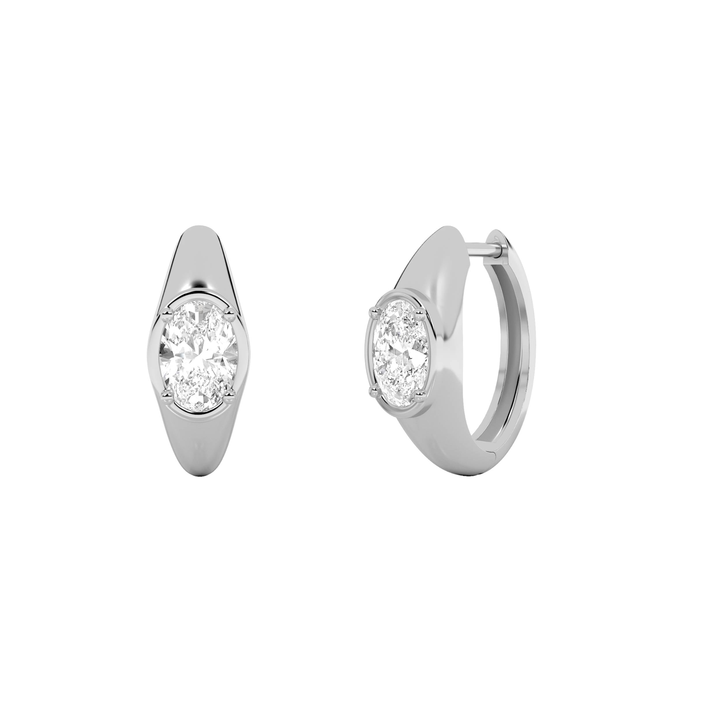 2CTW Oval Shaped Lab Grown Diamond (F/VS) Solitaire Huggie Earrings in 14K Gold