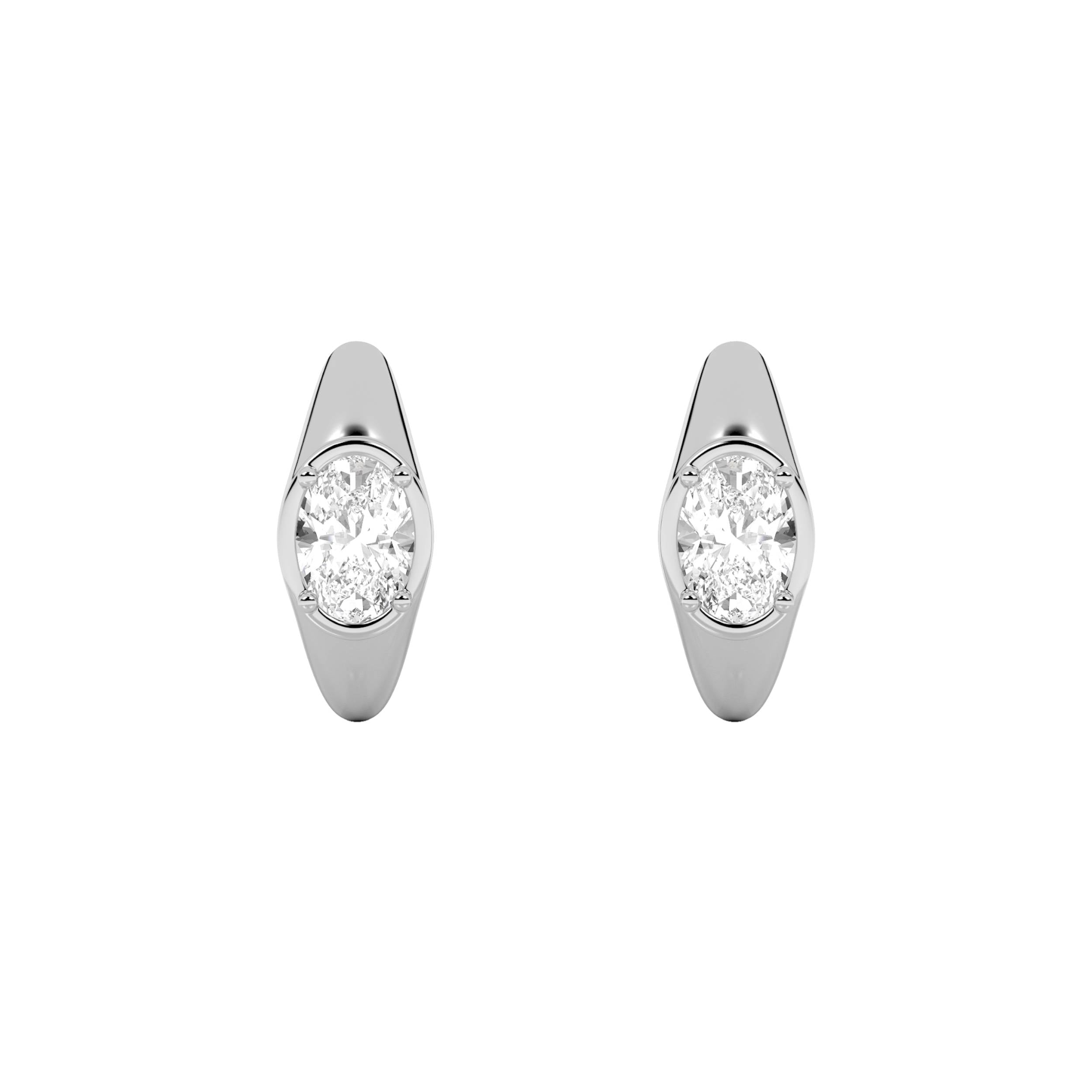 2CTW Oval Shaped Lab Grown Diamond (F/VS) Solitaire Huggie Earrings in 14K Gold