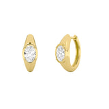 2CTW Oval Shaped Lab Grown Diamond (F/VS) Solitaire Huggie Earrings in 14K Gold