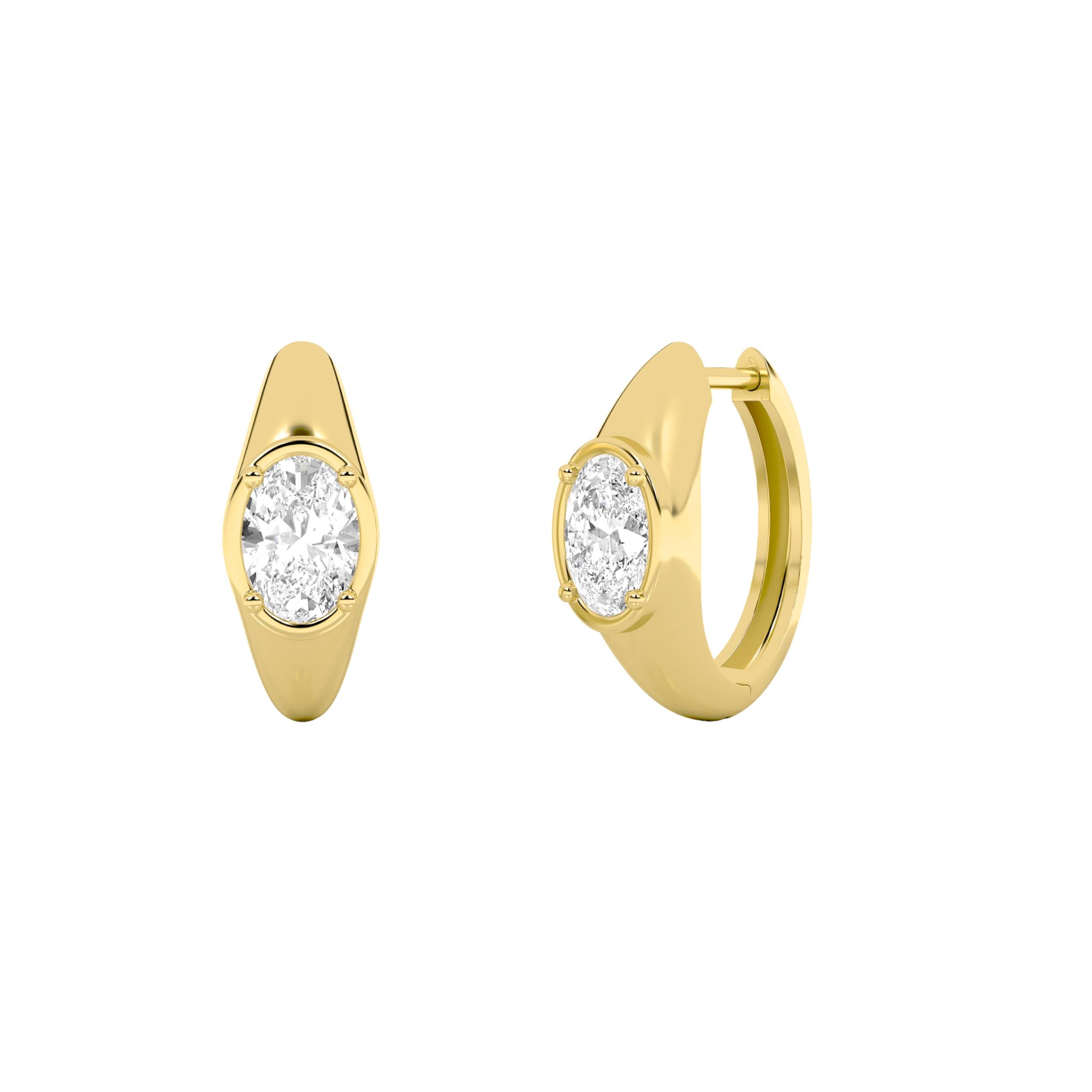2CTW Oval Shaped Lab Grown Diamond (F/VS) Solitaire Huggie Earrings in 14K Gold