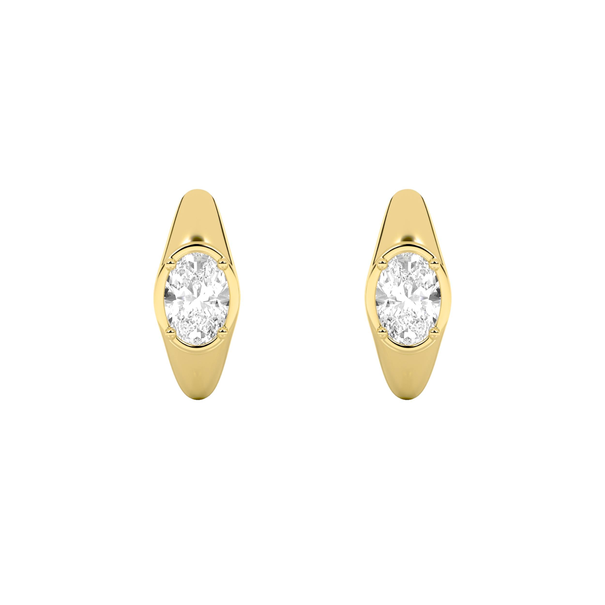 2CTW Oval Shaped Lab Grown Diamond (F/VS) Solitaire Huggie Earrings in 14K Gold