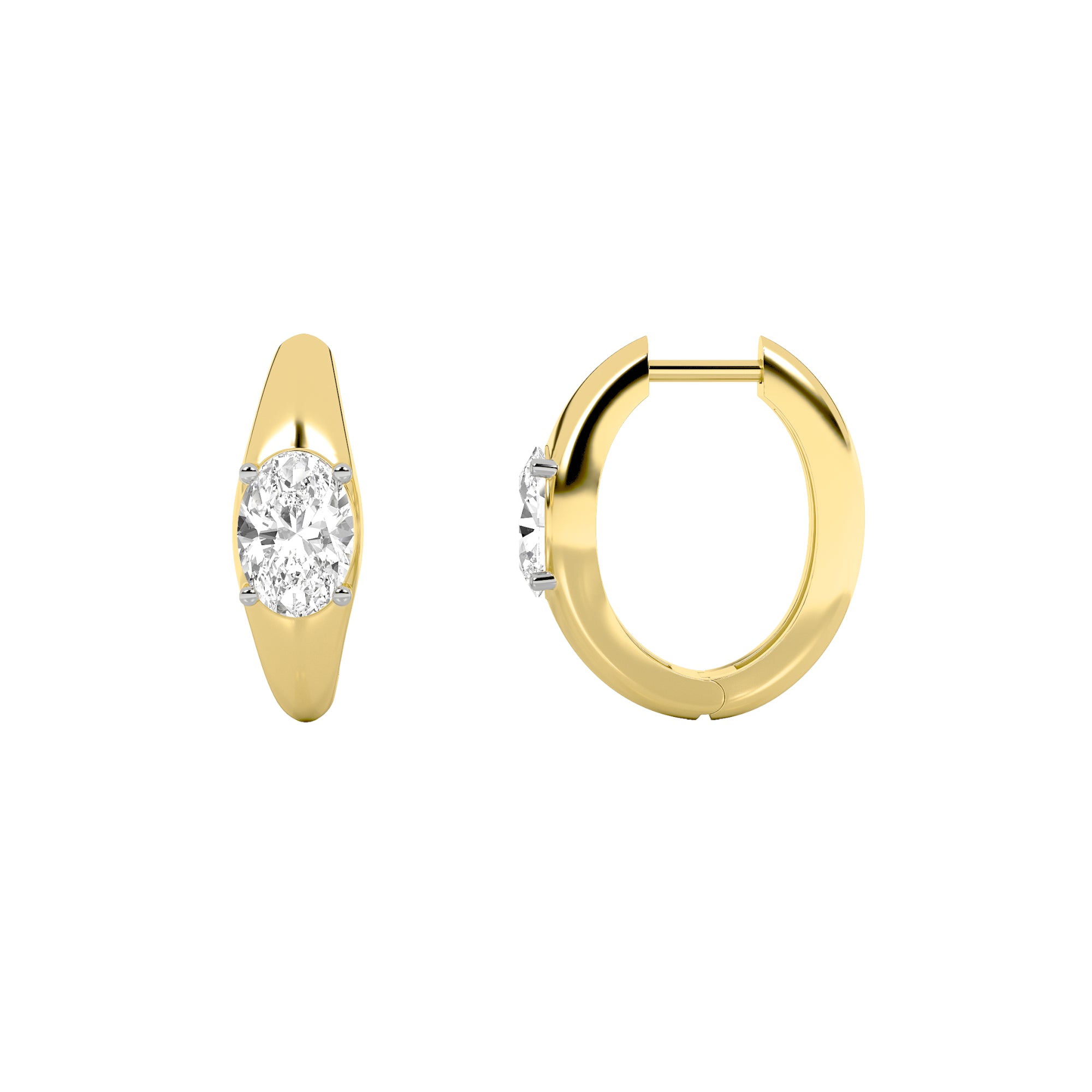 2CTW Oval Shaped Lab Grown Diamond (F/VS) Huggie Earrings in 14K Gold