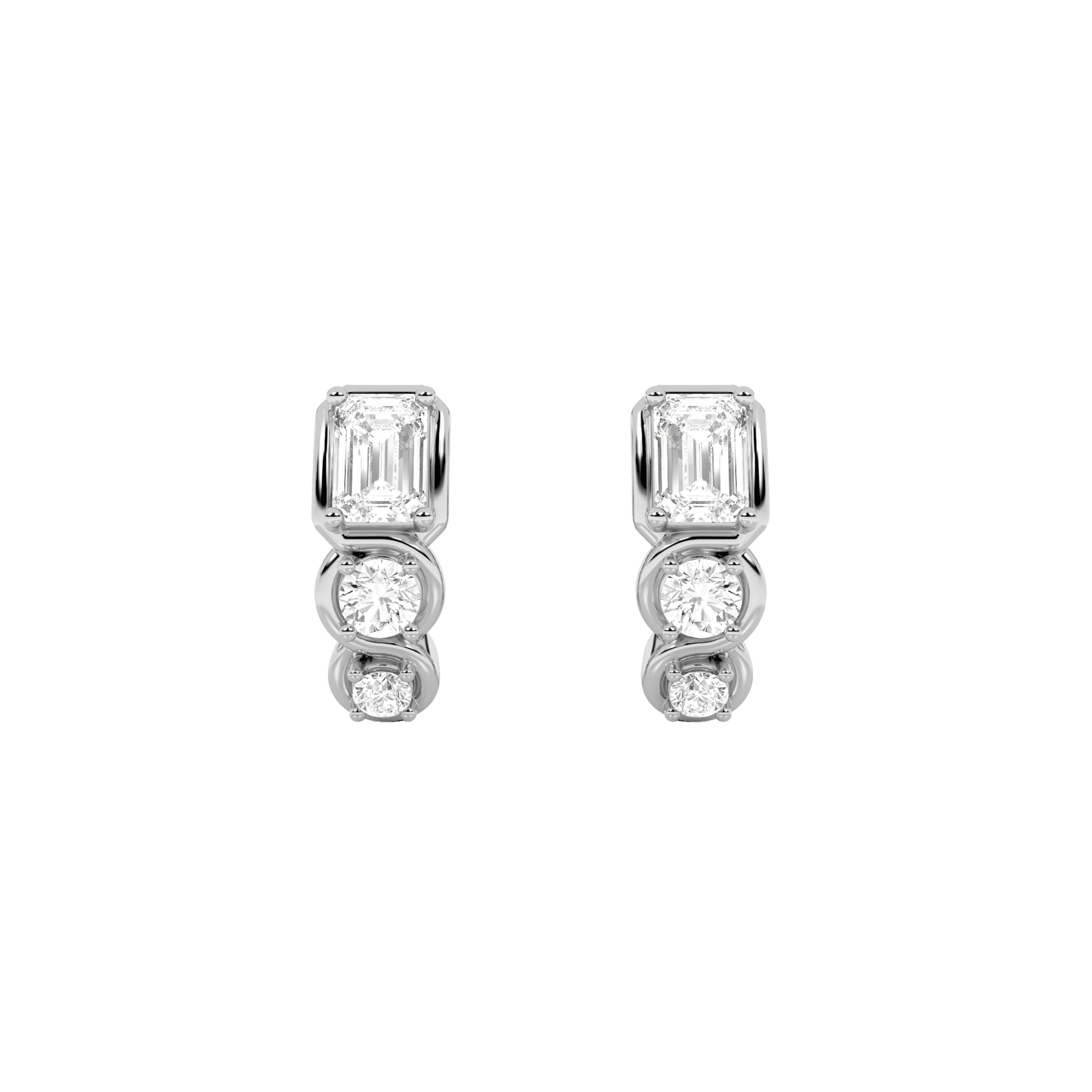 2.5CTW Emerald Shaped Lab Grown Diamond (F/VS) Three Stone Huggie Earrings in 14K Gold