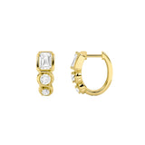 2.5CTW Emerald Shaped Lab Grown Diamond (F/VS) Three Stone Huggie Earrings in 14K Gold