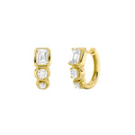 2.5CTW Emerald Shaped Lab Grown Diamond (F/VS) Three Stone Huggie Earrings in 14K Gold