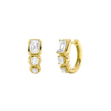 2.5CTW Emerald Shaped Lab Grown Diamond (F/VS) Three Stone Huggie Earrings in 14K Gold
