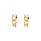 2.5CTW Emerald Shaped Lab Grown Diamond (F/VS) Three Stone Huggie Earrings in 14K Gold
