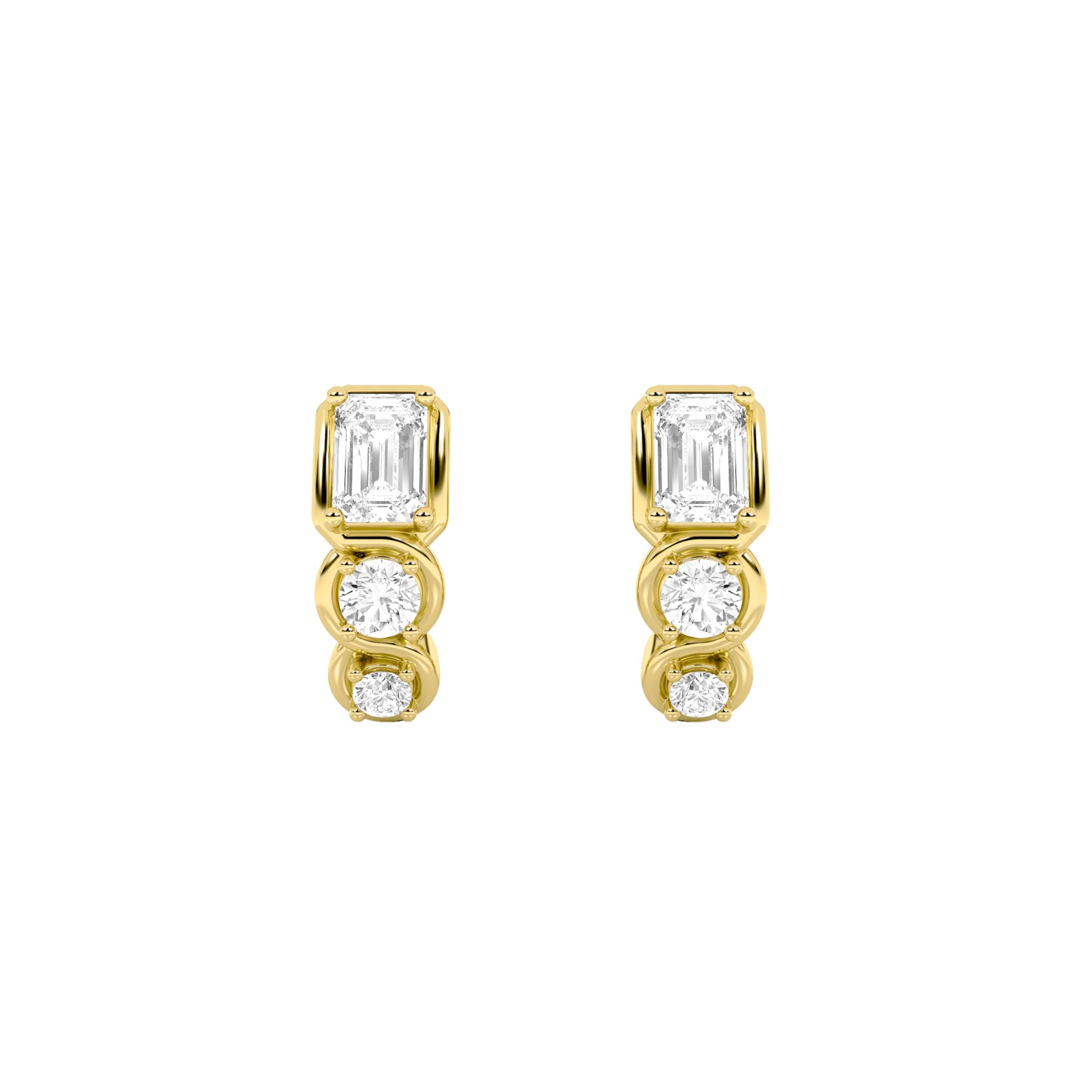 2.5CTW Emerald Shaped Lab Grown Diamond (F/VS) Three Stone Huggie Earrings in 14K Gold