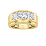 3CTW Princess Shaped Lab Grown Diamond (F/VS) Three Stone Channel Set Mens Ring in 14K Gold