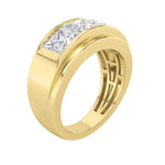 3CTW Princess Shaped Lab Grown Diamond (F/VS) Three Stone Channel Set Mens Ring in 14K Gold