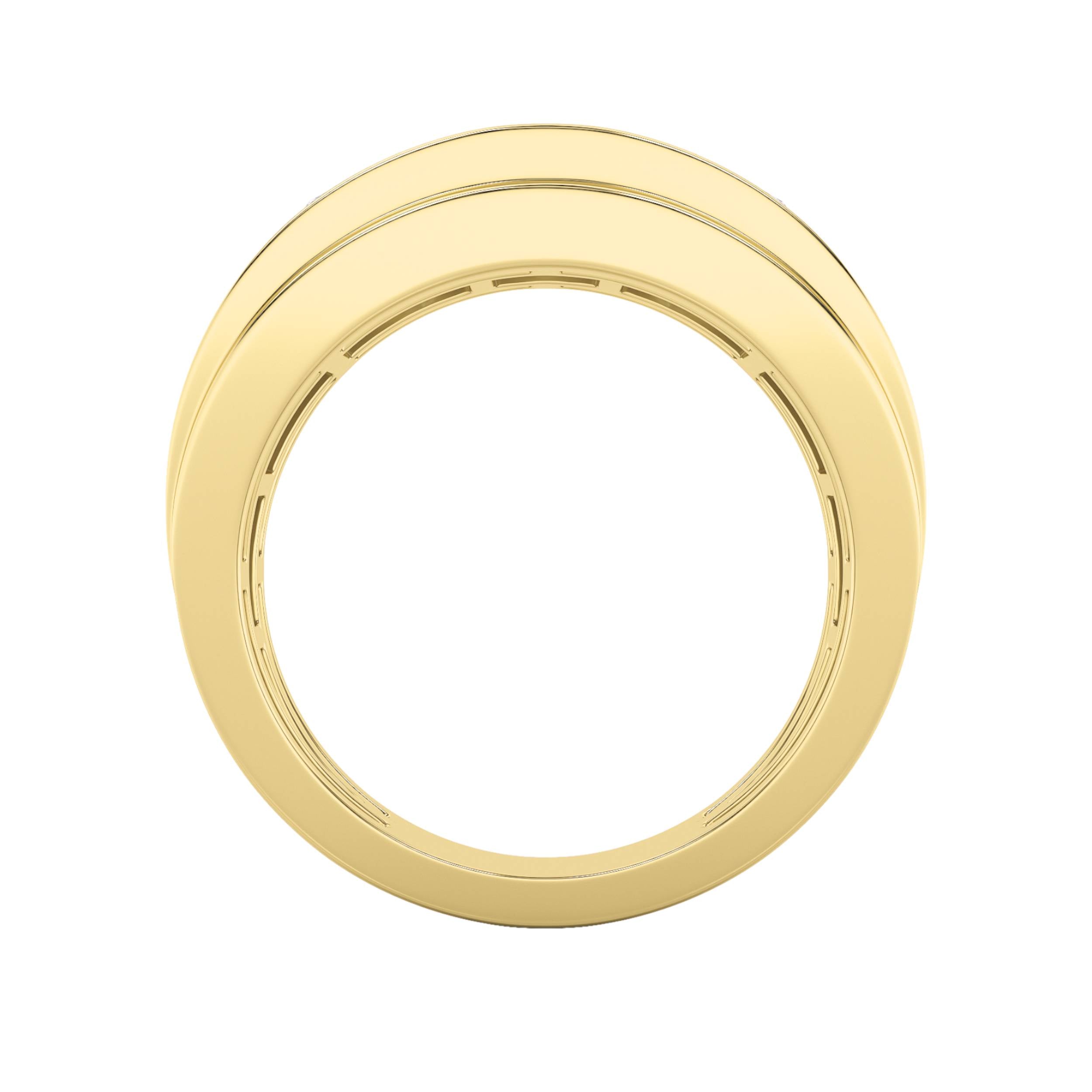 3CTW Princess Shaped Lab Grown Diamond (F/VS) Three Stone Channel Set Mens Ring in 14K Gold
