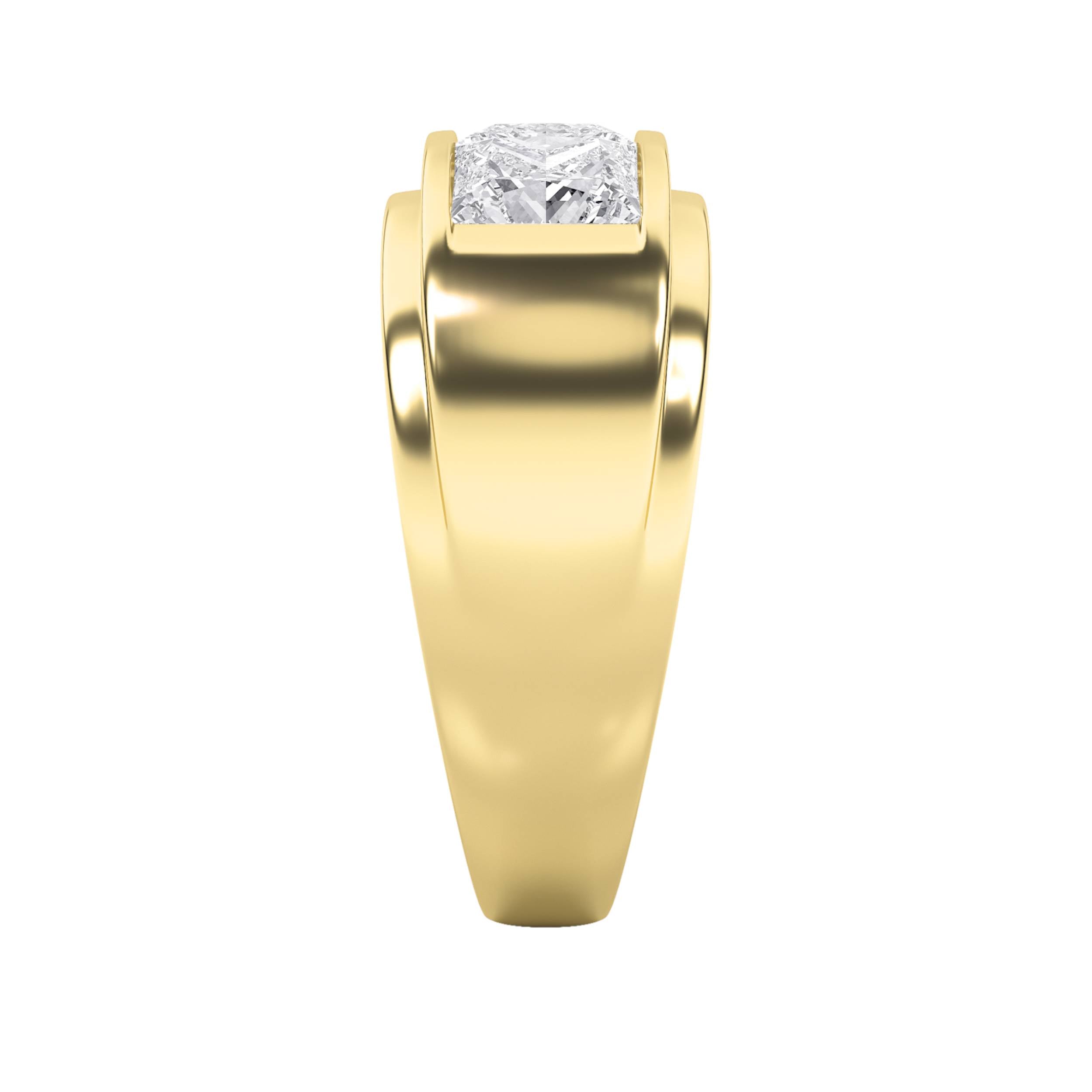 3CTW Princess Shaped Lab Grown Diamond (F/VS) Three Stone Channel Set Mens Ring in 14K Gold