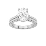 2CTW Oval Shaped Lab Grown Diamond (F/VS) Two Row Fancy Accented Engagement Ring in 14K Gold