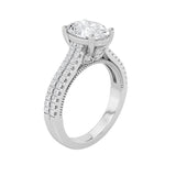 2CTW Oval Shaped Lab Grown Diamond (F/VS) Two Row Fancy Accented Engagement Ring in 14K Gold