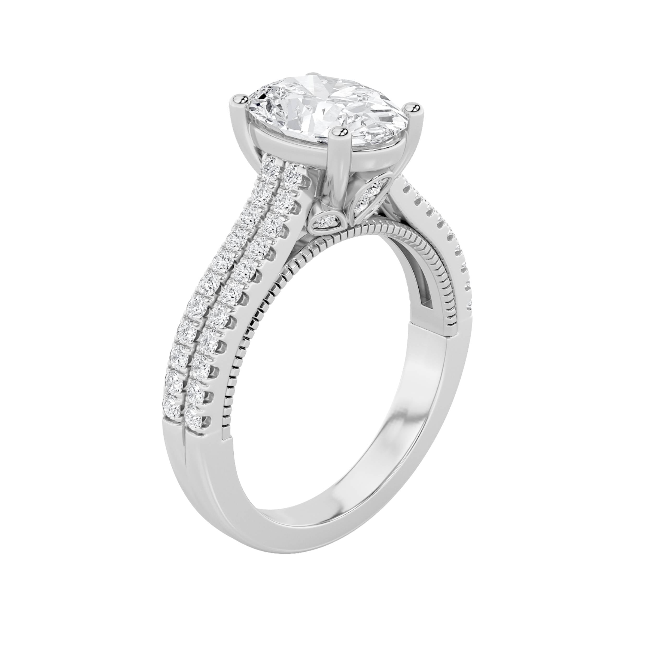 2CTW Oval Shaped Lab Grown Diamond (F/VS) Two Row Fancy Accented Engagement Ring in 14K Gold