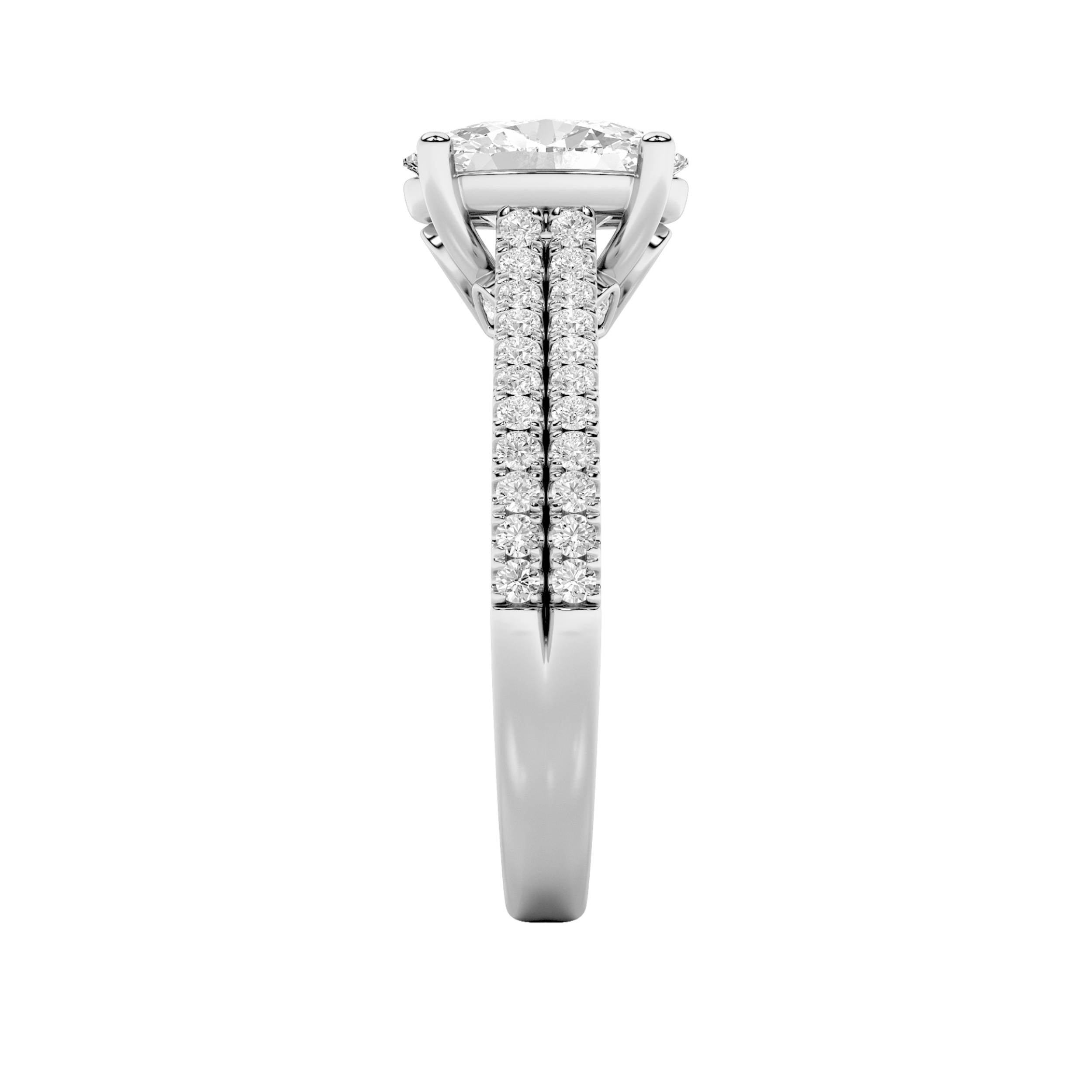 2CTW Oval Shaped Lab Grown Diamond (F/VS) Two Row Fancy Accented Engagement Ring in 14K Gold
