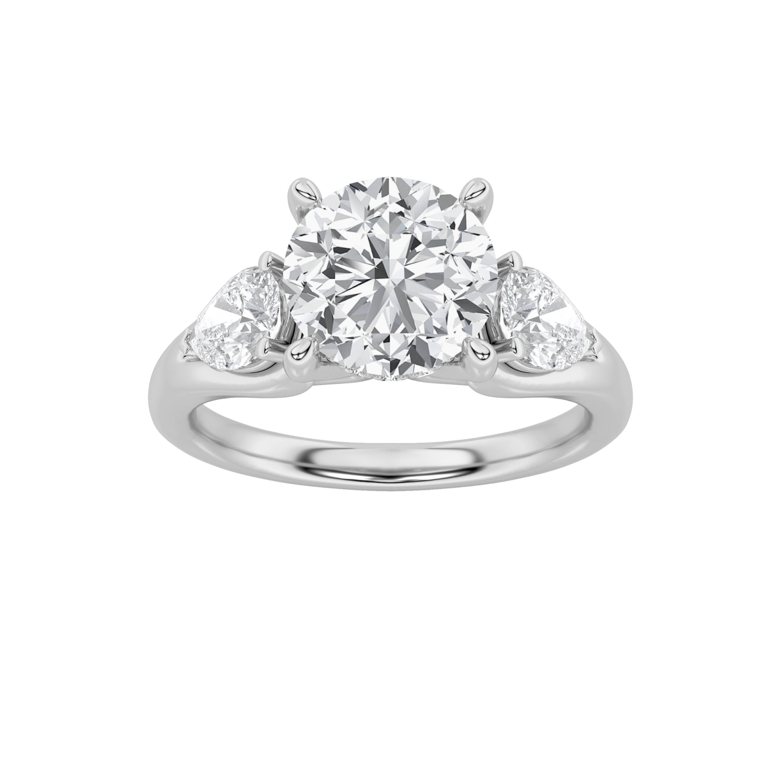 2CTW Round Shaped Lab Grown Diamond (F/VS) Accented Three Stone Ring in 14K Gold