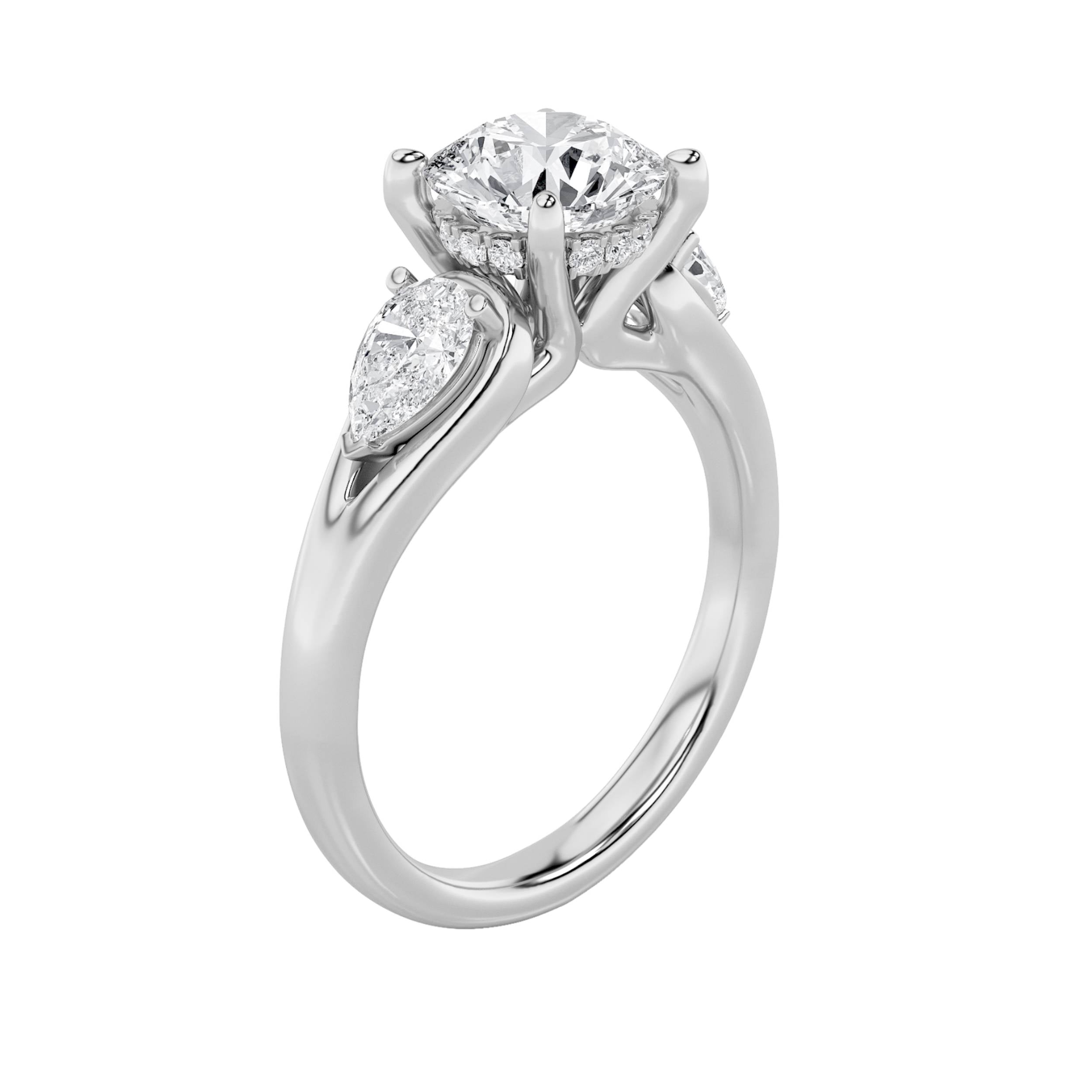 2CTW Round Shaped Lab Grown Diamond (F/VS) Accented Three Stone Ring in 14K Gold