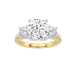 3CTW Round Shaped Lab Grown Diamond (F/VS) Accented Three Stone Ring in 14K Gold