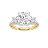 3CTW Round Shaped Lab Grown Diamond (F/VS) Accented Three Stone Ring in 14K Gold