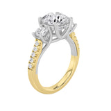 3CTW Round Shaped Lab Grown Diamond (F/VS) Accented Three Stone Ring in 14K Gold