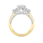 3CTW Round Shaped Lab Grown Diamond (F/VS) Accented Three Stone Ring in 14K Gold