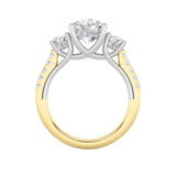 3CTW Round Shaped Lab Grown Diamond (F/VS) Accented Three Stone Ring in 14K Gold
