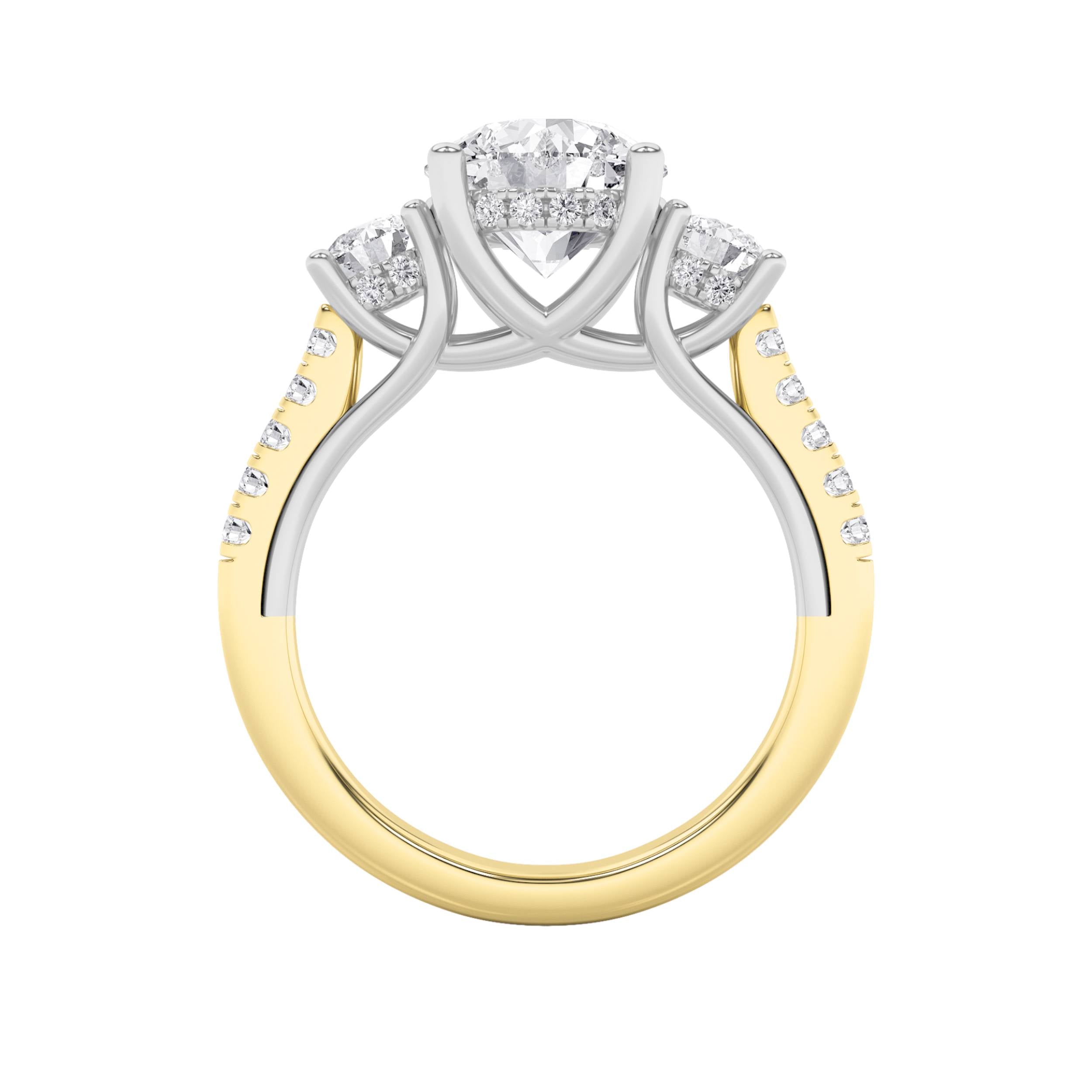 3CTW Round Shaped Lab Grown Diamond (F/VS) Accented Three Stone Ring in 14K Gold