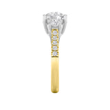 3CTW Round Shaped Lab Grown Diamond (F/VS) Accented Three Stone Ring in 14K Gold